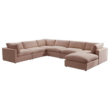 Kaelynn Corner Sofa Pink Linen Upholstered with Ottoman