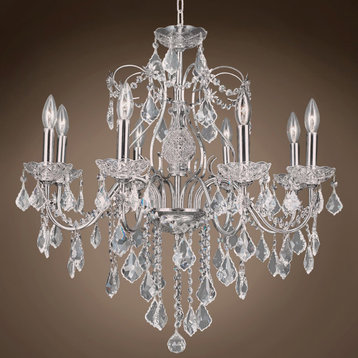 Heritage 8 Light 26" Chrome Chandelier With Clear European Crystal and Led Bulb