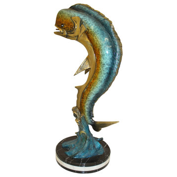 Mahi Mahi Fish Bronze Statue -  Size: 16"L x 12"W x 32"H.