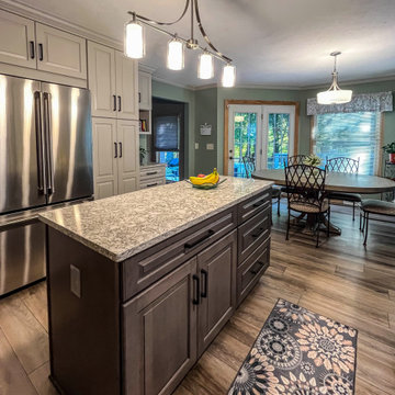 Two Tone Kitchen with Irish Creme Cabinets and Rustic Dockside Island