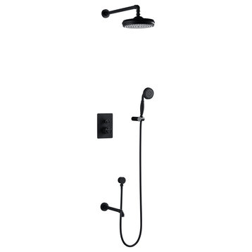 Retro Industrial Style Shower System with Handheld Shower, Mattle Black, With Tub Spout