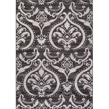 Concord Global Lara Large Damask Rug 7'10"x10'6" Anthracite Rug