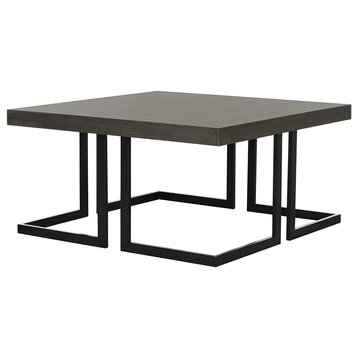 Contemporary Coffee Table, Black Metal Frame With Square Dark Grey MDF Top