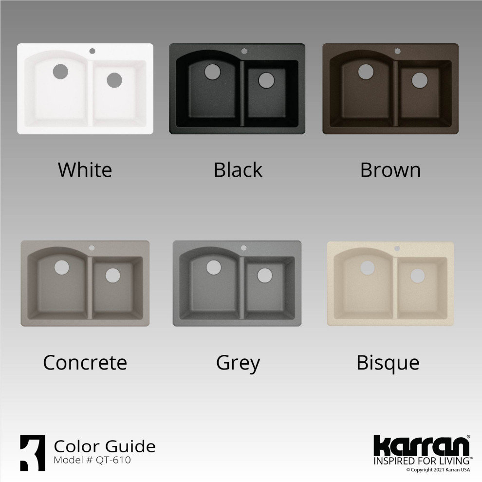 Karran Drop-In Quartz 33" 1-Hole 60/40 Double Bowl Kitchen Sink, Brown