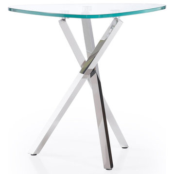 Modern Cortez End Table - Clear Glass with Polished Stainless Steel Base