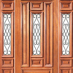 Prehung Mahogany Insulated Center Lite Exterior Door Two Sidelites - Front Doors