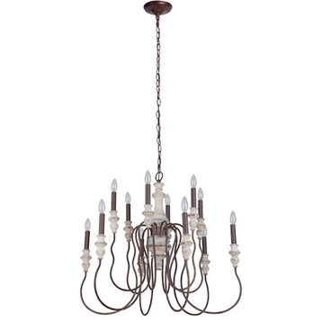 Craftmade Highgate 12 Light Chandelier, Cottage White/Forged Metal