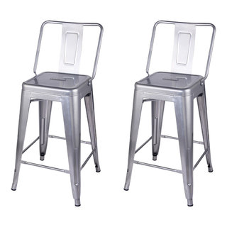Highback Silver Metal Bar Stools Set of 2 - Industrial - Bar Stools And ...