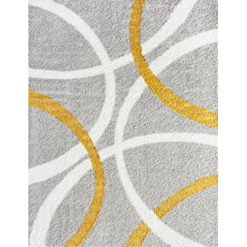 Sisto Contemporary Abstract Silver/Gold Indoor Rectangle Area Rug, 9'x12'