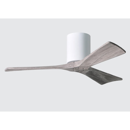 Irene3H 3-Blade Flushmount Fan With Barn Wood Blades, Gloss White, 42"