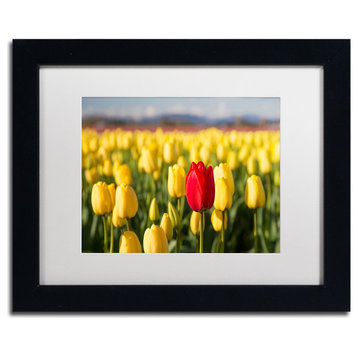'Red Tulip' Matted Framed Canvas Art by Pierre Leclerc
