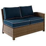 Crosley - Bradenton Outdoor Wicker Sectional Right Corner Loveseat With Navy Cushions - Create the ultimate in outdoor entertaining with Crosley's Bradenton Collection. This elegantly designed all-weather wicker sectional is the perfect addition to your environment. Bradenton provides the utmost in flexibility with its modular design that allows you to easily add sections as needed to fit any space. The finely crafted deep seating collection features intricately woven wicker over durable steel frames, and UV/Fade resistant cushions providing comfort, style and durability.