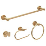 Symmons - Bath Hardware, Toilet Paper Holder, Robe Hook, Towel Bar & Ring, Brushed Bronze - This four piece bathroom hardware set is part of the contemporary and sleek Dia collection and consists of four wall mounted bathroom hardware accessories: an 18 inch towel bar, toilet paper holder, robe hook, and hand towel ring. All pieces in this bath hardware set are constructed of brass and stainless steel and include wall mounting hardware and instructions. The bathroom hand towel ring, towel bar, and robe hook are equipped to hold up to 50 pounds of weight if toggle anchors are used for fastening. The toilet paper holder is also wall mounted and holds a single roll of toilet paper. This matching Dia bathroom set is backed by a limited lifetime consumer warranty and 10 year commercial warranty.