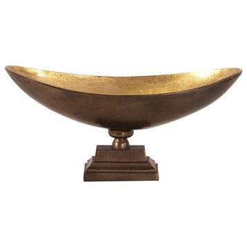 Howard Elliott Bronze Footed Bowl With Oblong Gold Luster Inside, Large