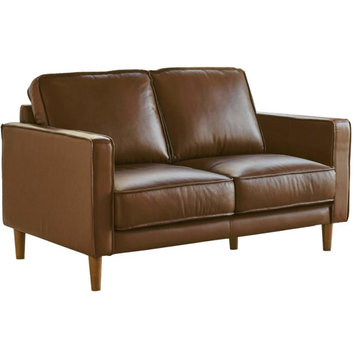 Sunset Trading Prelude 55" Contemporary Top-Grain Leather Loveseat in Chestnut