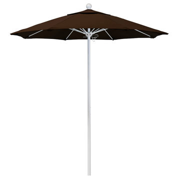7.5' Matted White Push Lift Fiberglass Rib Aluminum Umbrella, Pacifica, Mocha