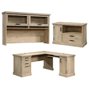 Home Square 3-Piece Set with L-Shaped Desk Large Hutch & Filing Cabinet