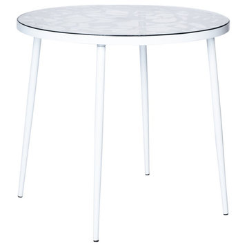 LeisureMod Devon Modern Glass Top Aluminum Base Outdoor 31.1" Bistro White Table