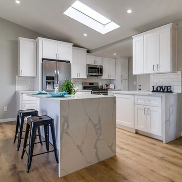 White Shaker kitchen with Quartz Waterfall