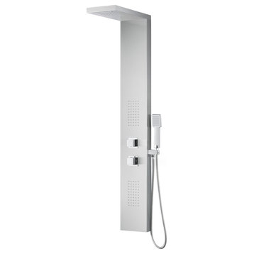 ANZZI Expanse 64" Shower Panel With Heavy Rain Shower And Wand, Brushed Steel