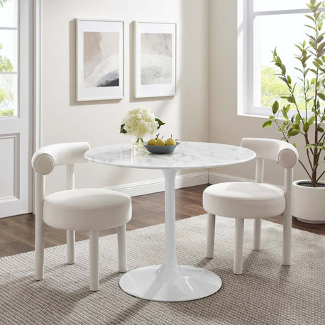 Lippa 40" Round Artificial Marble Dining Table in White