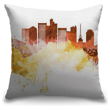 "Phoenix Watercolor Cityscape" Outdoor Throw Pillow 16"x16"