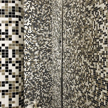 Modern bathroom shower with custom mosaic mix