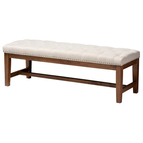 Ainsley Light Beige Fabric Walnut Solid Rubberwood Bench