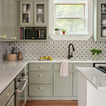 Green Painted Cabinets Rescue a Brown, Dismal Kitchen