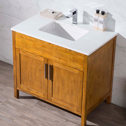37 inch Transitional Brown Finish Single Bathroom Vanity Quartz Top - Bathroom Vanities And Sink Consoles