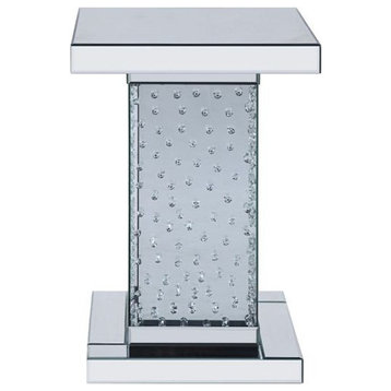 26" Silver Glass And Manufactured Wood Square Mirrored End Table