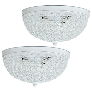 Elegant Designs 2 Light Elipse Crystal Flush Mount Ceiling Light 2 Pack, White