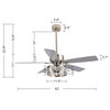 52" Crystal Chandelier 5-Blade Ceiling Fan with Remote Control and Light Kit, Satin Nickel