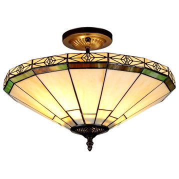 CHLOE Belle Tiffany-style 2 Light Mission Semi-flush Ceiling Fixture 16" Shade