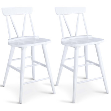 24" Windsor Wooden Counter Stools Set of 2, White