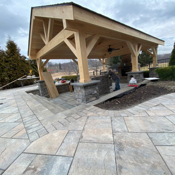 Outdoor pavilion with fireplace