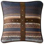 Paseo Road by HiEnd Accents - Estes Chenille Pillow, 18"x18", 1 Piece - Yarn-dyed in cool earth tones, our Estes Chenille Pillow renders flowing natural patterns alongside variegated horizontal stripes in rich chenille jacquard. At the center of the pillow are crossed brass studded faux leather strips complemented by matching faux leather piped edges. Complete the ensemble when you pair with our Estes Chenille Comforter Set and faux fur throws.
