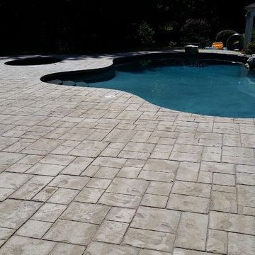 Before Picture of Stamped Concrete Pool Deck, Unsealed