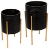 2-Piece Honeycomb Planter On Metal Stand Set, Black and Gold