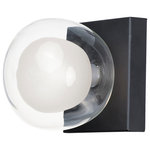 ET2 Lighting - ET2 Lighting E21451-93BK Pod - 4.75" 4W 1 LED Wall Sconce - Branches of Black with Gold accent lift globes of Clear glass surrounding a nucleus of Frost glass. The globes attach to the fixture via threads for a clean and seamless installation. Replaceable LED G9 lamps are included for maintenance free operation.   1 Year   450  20000 Hours  Mounting Direction: Up/Down  Shade Included: Yes  Dimable: YesPod 4.75" 4W 1 LED Wall Sconce Black Clear/Frosted Glass *UL Approved: YES *Energy Star Qualified: n/a  *ADA Certified: n/a  *Number of Lights: Lamp: 1-*Wattage:4w G9 LED bulb(s) *Bulb Included:Yes *Bulb Type:G9 LED *Finish Type:Black