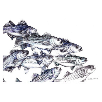 Striped Bass Art Print, Pen and Ink Drawing Wall Print, "Old School"