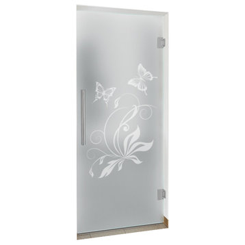 Swing Glass Door, Butterfly Design, Full-Private, 32"x80" Inches, 3/8" (10mm)