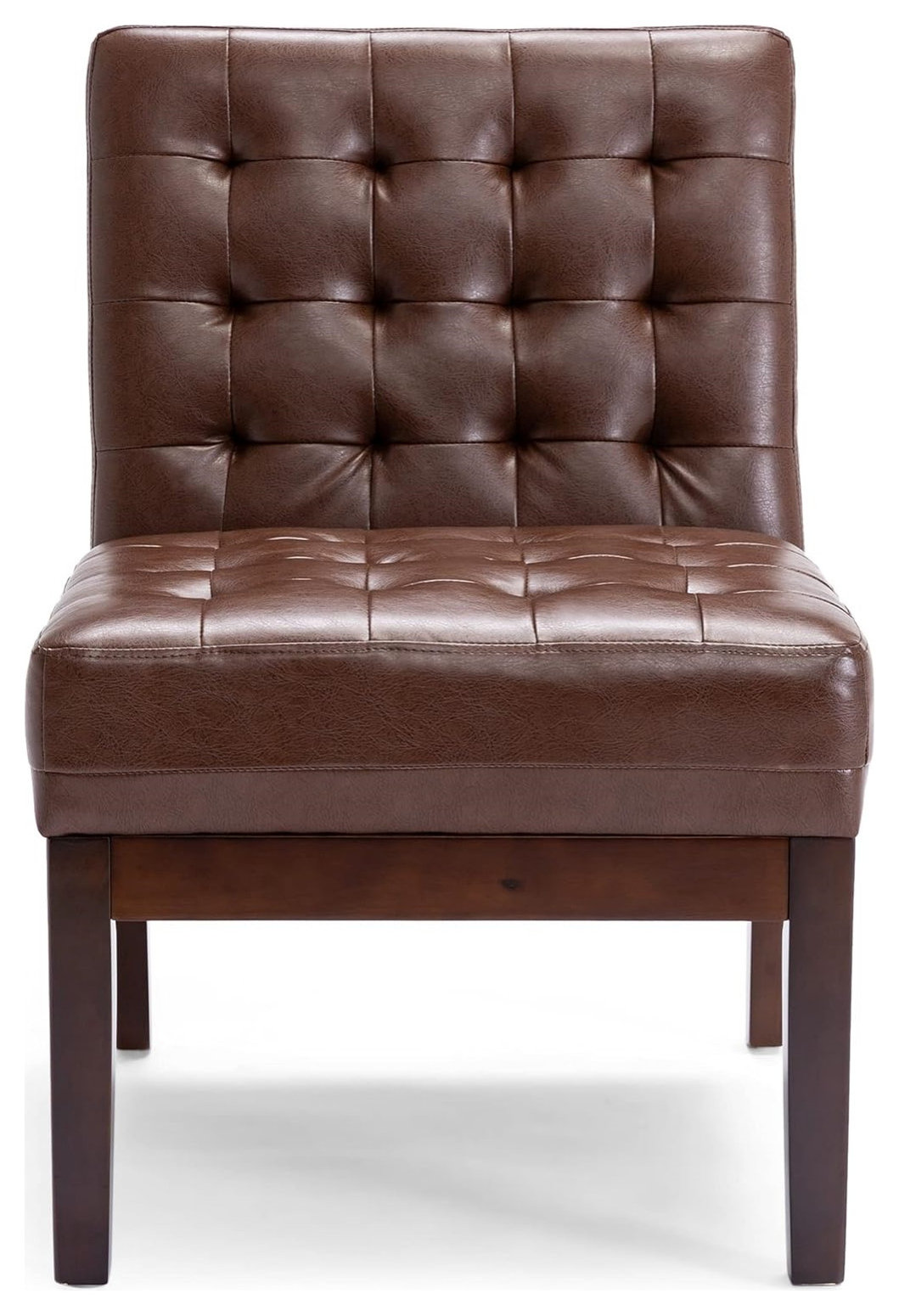 Contemporary Dark Brown Armless Accent Chair with Tufted Faux Leather — free download