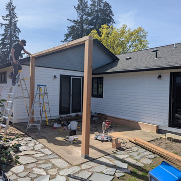 Cedar Patio Cover with Polycarbonate Roof and Matching Deck
