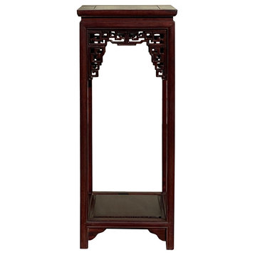 Chinese Medium Brown Stain Square Ru Yi Plant Stand Pedestal Table Hcs7210