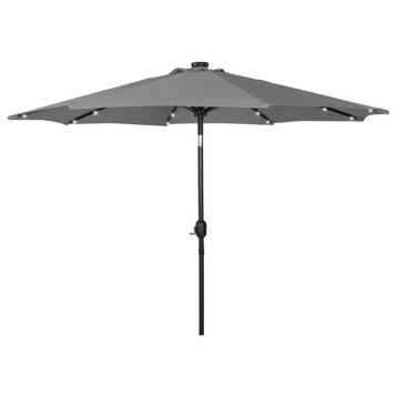 WestinTrends 9Ft Outdoor Patio Solar Powered LED Light Market Table Umbrella, Gray