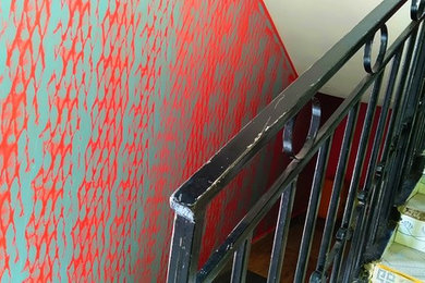 Inspiration for a mid-century modern staircase remodel in Other