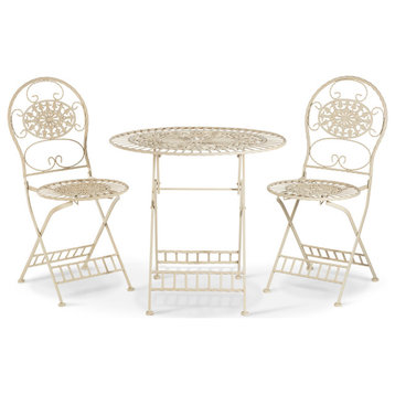 3-Piece Oval Bistro Set Folding Table and Chairs Patio Seating, White