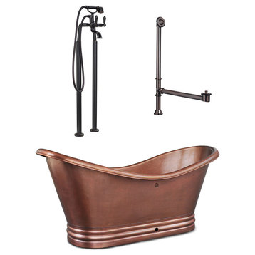 Euclid 6' Copper Freestanding Bathtub with Faucet and Drain Kit