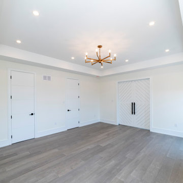 Primary bedroom with custom barn doors